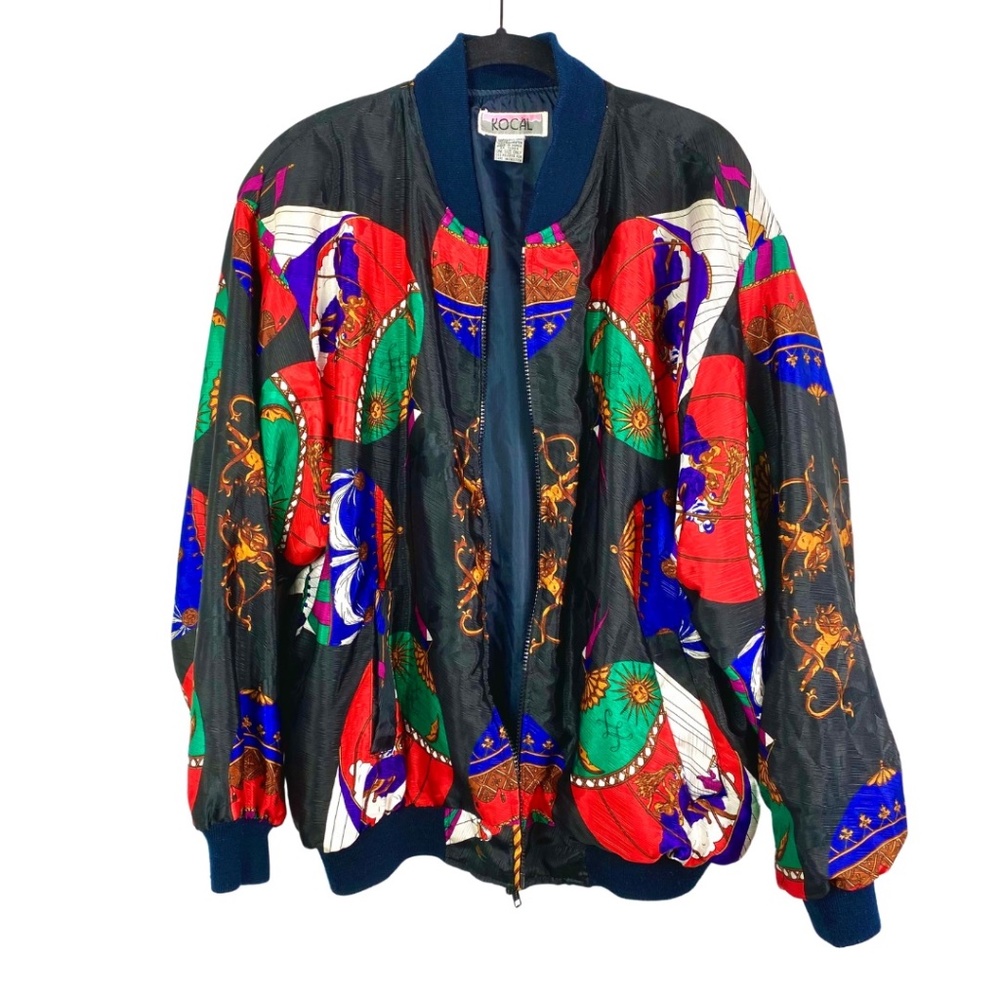 Vintage Kocal Rococo Scarf Print Zip up Jacket
